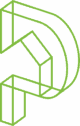 Logo isométrique vert lime de la lettre P intégrant une forme de maison, style architectural minimaliste.